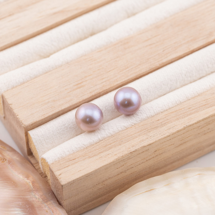 River Pearls 1 Round Hole (AAAA) 7,5-8,0mm 1 Pair Lilac