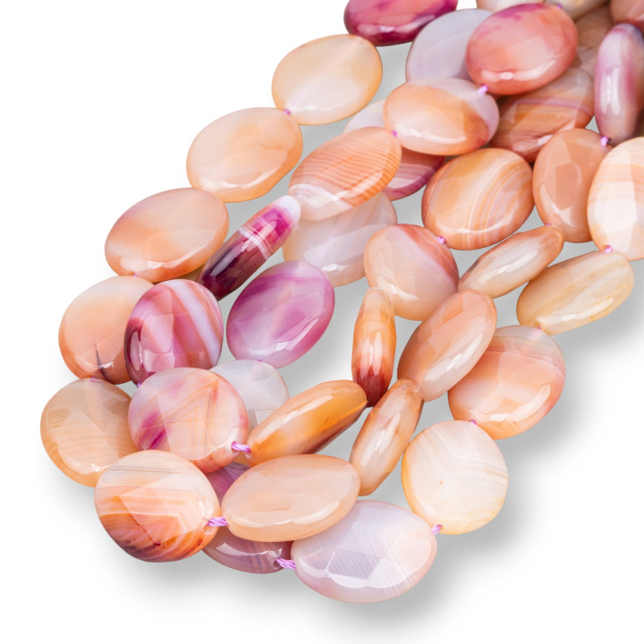 Gestreifter Achat, ovale, facettierte Platte, 15 x 20 mm, violetter Pfirsich