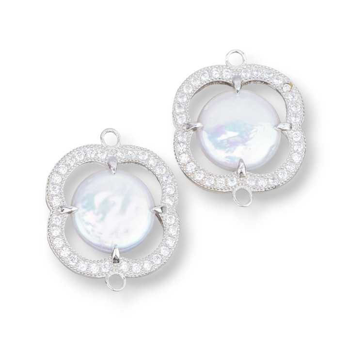 Connecteur Composant Argent 925 Avec Zircons Et Perles De Rivière 22mm 2pcs