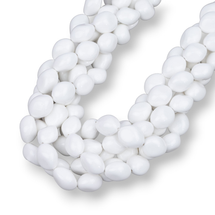 Coral Blanco Pasta 4 Flores Piedras 10x12mm Largo 50cm Made In Italy