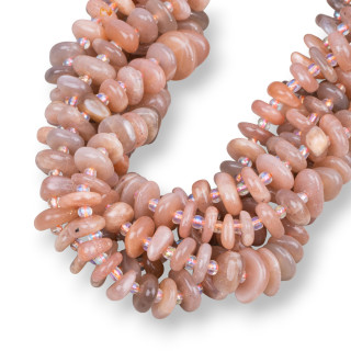 Ροζ Moonstone Rondelle Irregular Tumbled Stone 8-11mm