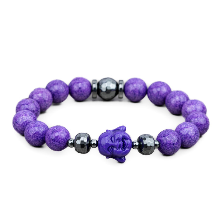 Bracelets extensibles en pierres dures de 10 mm, hématite et résine violette Buddah
