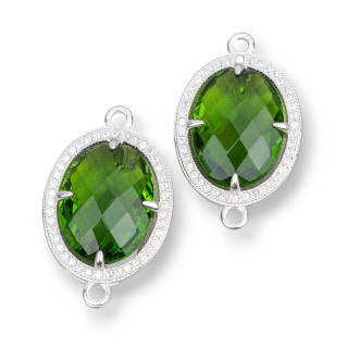 Componente Connettore Di Argento 925 Con Zirconi E Pietre Idrotermale 2pz 17x21mm Peridot