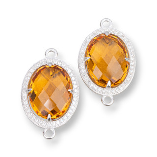 Componente Conector De Plata 925 Con Circonitas Y Piedras Hidrotermales 2 Piezas 17x21mm Topacio Amarillo