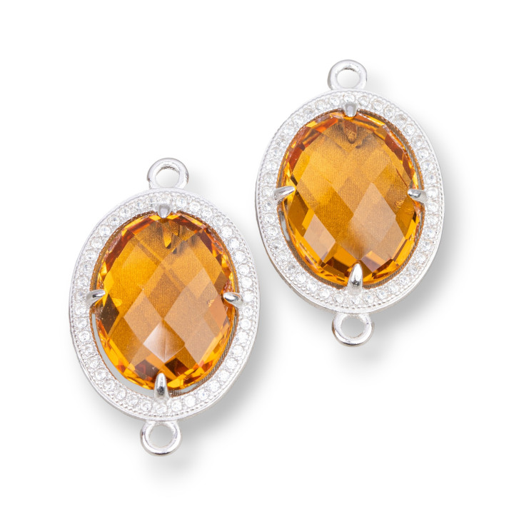 Composant Connecteur Argent 925 Avec Zircons Et Pierres Hydrothermales 2pcs 17x21mm Topaze Jaune
