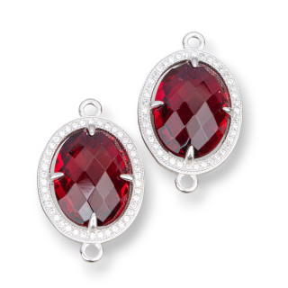 Composant Connecteur Argent 925 Avec Zircons Et Pierres Hydrothermales 2pcs 17x21mm Topaze Rouge