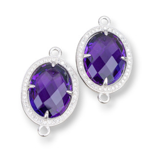 Connector Component Of 925 Silver With Zircons And Hydrothermal Stones 2pcs 17x21mm Purple