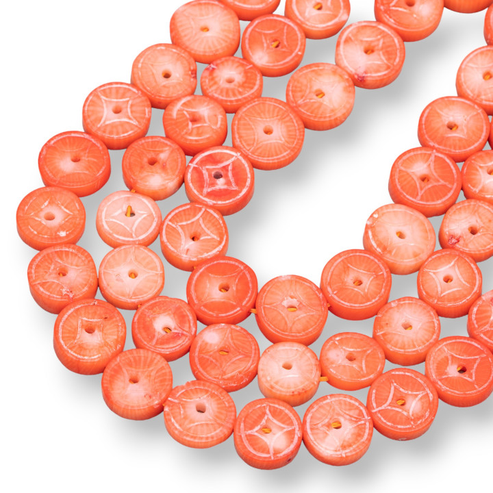 Coral Bamboo Orange Round Flat Engraved 15mm