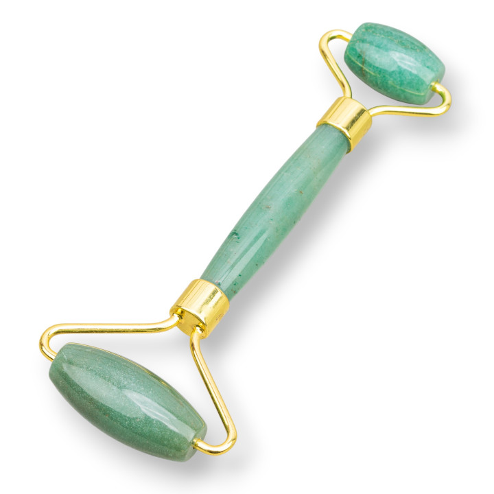 Roller Massager Made of Natural Semi-precious Stones and Golden Green Aventurine Brass