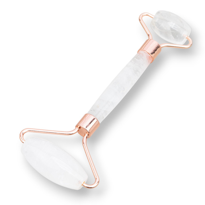 Roller Massager Made of Natural Semi-precious Stones and Rose Gold Rock Crystal Brass