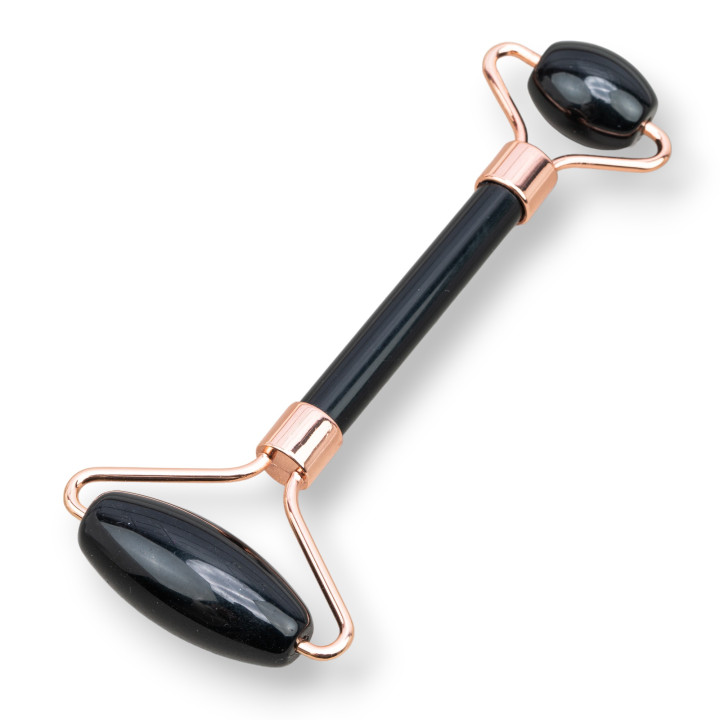 Roller Massager από φυσικούς ημιπολύτιμους λίθους και ροζ χρυσό ορείχαλκο οψιδιανό