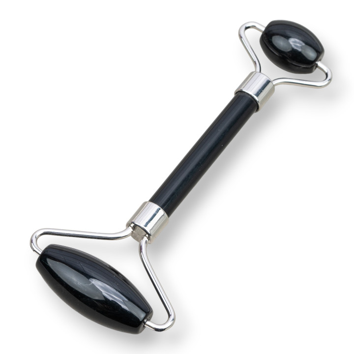 Rollenmassagegerät aus natürlichen Hartsteinen und Rhodium-Obsidian-Messing