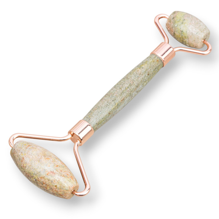 Massaggiatore A Rullo Di Pietre Dure Naturale e Ottone Unakite Oro Rosa