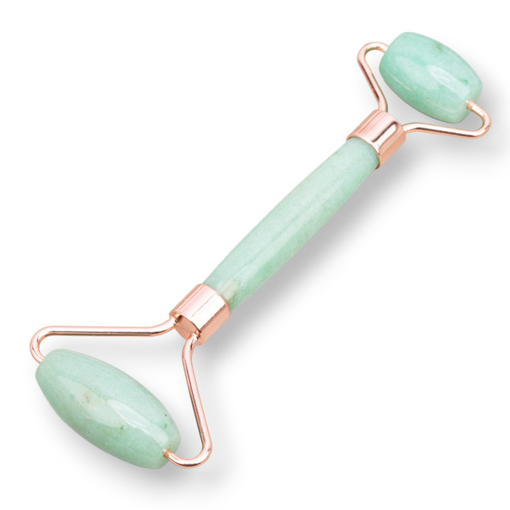 Rouleau Masseur De Pierres Dures Naturelles Et Aventurine Vert Clair Laiton Or Rose