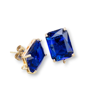 Base de Boucles d'Oreilles Clou Bronze Oeil de Chat Rectangle Facette 12x16mm 4 Paires Bleu