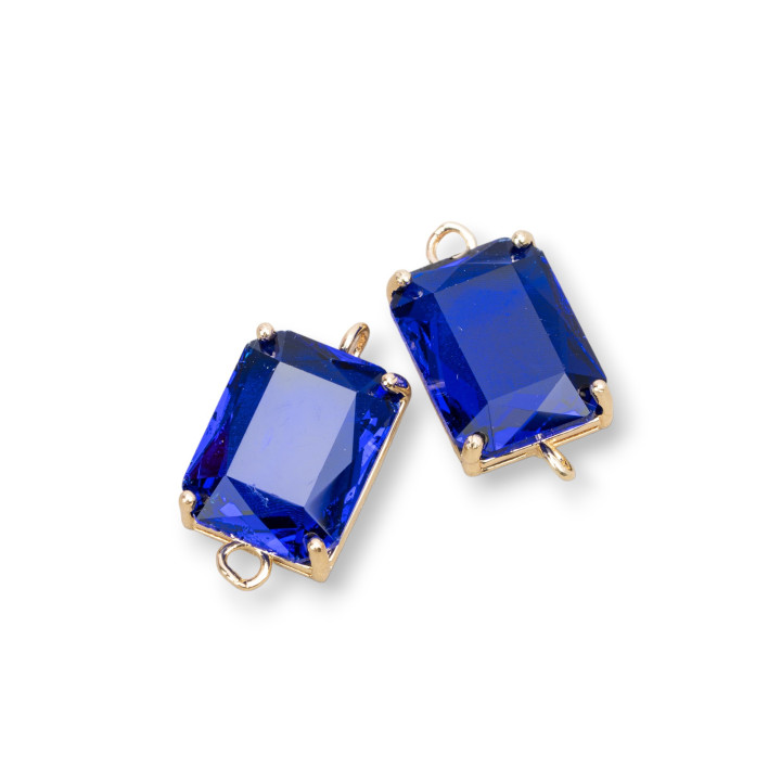 Composant intermédiaire en bronze avec cristaux CZ Rectangle à facettes 12x16mm 8pcs bleu saphir