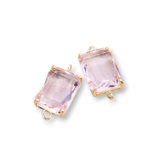 Bronze Intermediate Component With CZ Crystals Faceted Rectangle 12x16mm 8pcs Pink