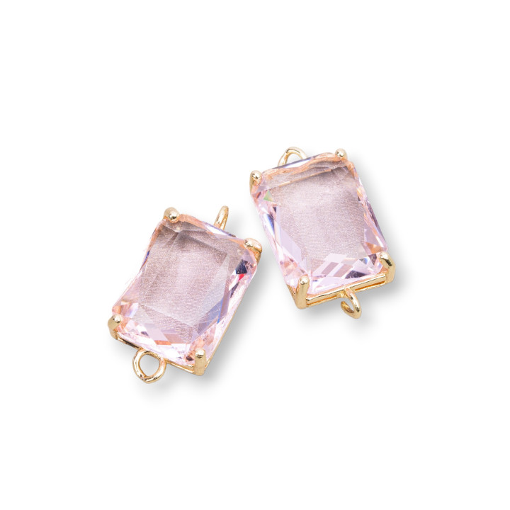 Composant intermédiaire en bronze avec cristaux CZ Rectangle à facettes 12x16mm 8pcs Rose
