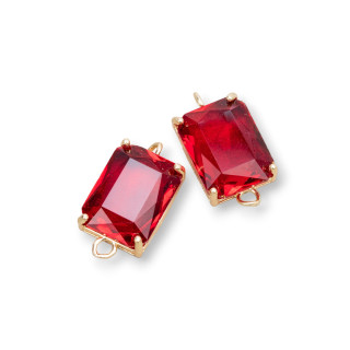 Bronze Intermediate Component With CZ Crystals Faceted Rectangle 12x16mm 8pcs Bordeaux Red