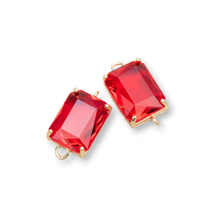 Composant Intermédiaire Bronze Avec Cristaux CZ Rectangle À Facettes 12x16mm 8pcs Rouge Clair