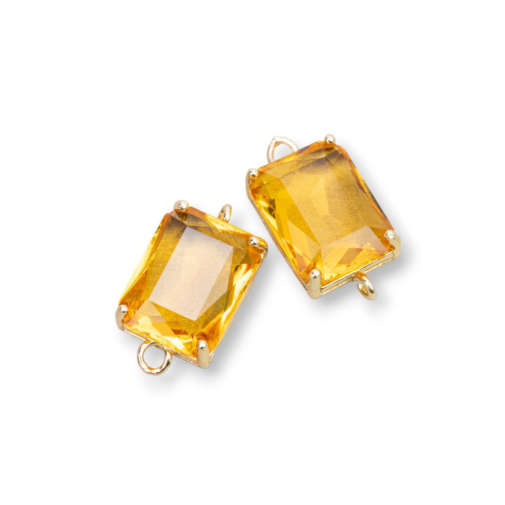 Χάλκινο ενδιάμεσο εξάρτημα με CZ Crystals Faceted Rectangle 12x16mm 8τμχ Κίτρινο Τοπάζι