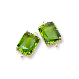 Bronze Intermediate Component With CZ Crystals Faceted Rectangle 12x16mm 8pcs Acid Green