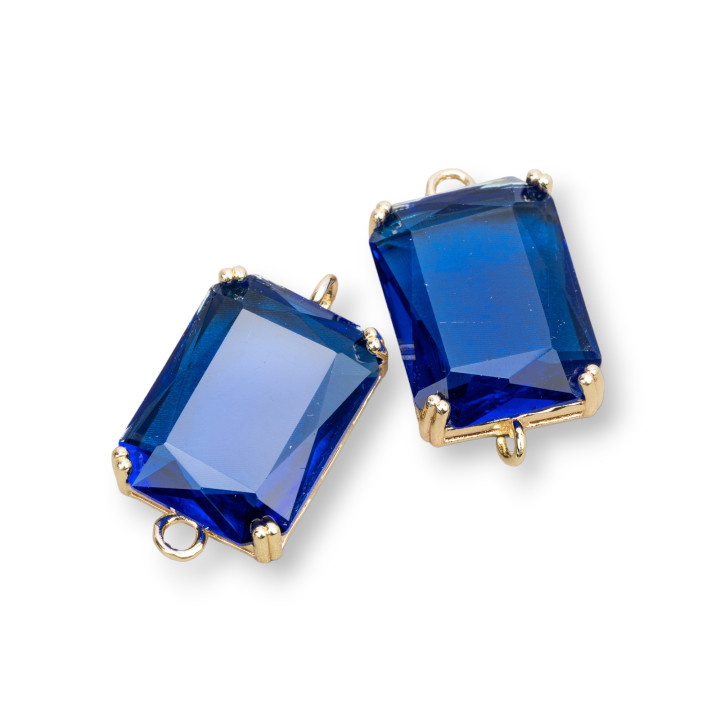 Componente Intermedio Bronce Con Cristales CZ Rectángulo Facetado 15x20mm 6pcs Azul