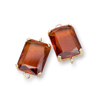 Bronze Intermediate Component With CZ Crystals Faceted Rectangle 15x20mm 6pcs Brown