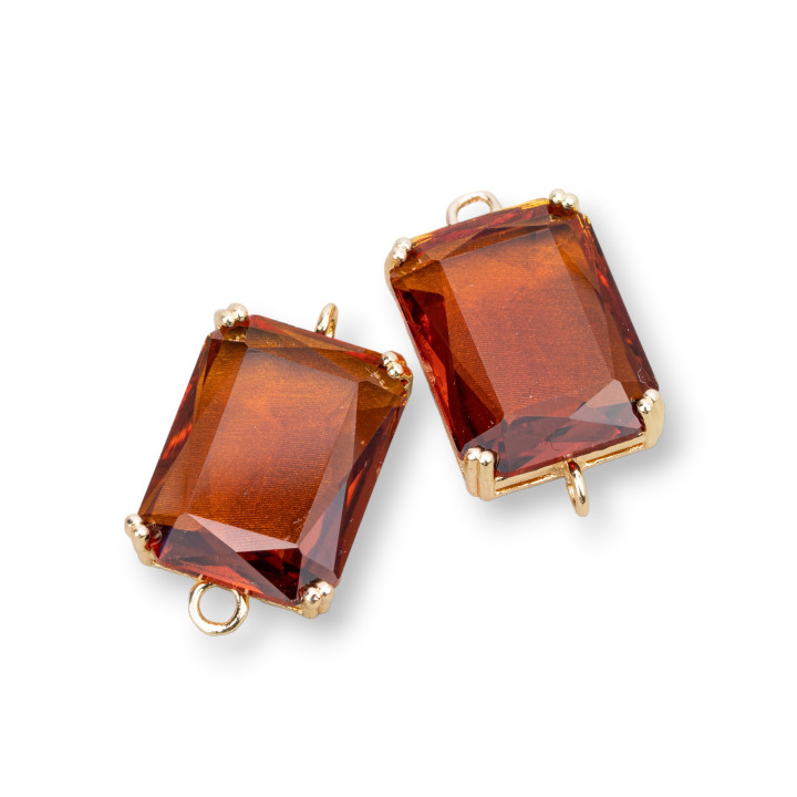 Bronze Intermediate Component With CZ Crystals Faceted Rectangle 15x20mm 6pcs Brown