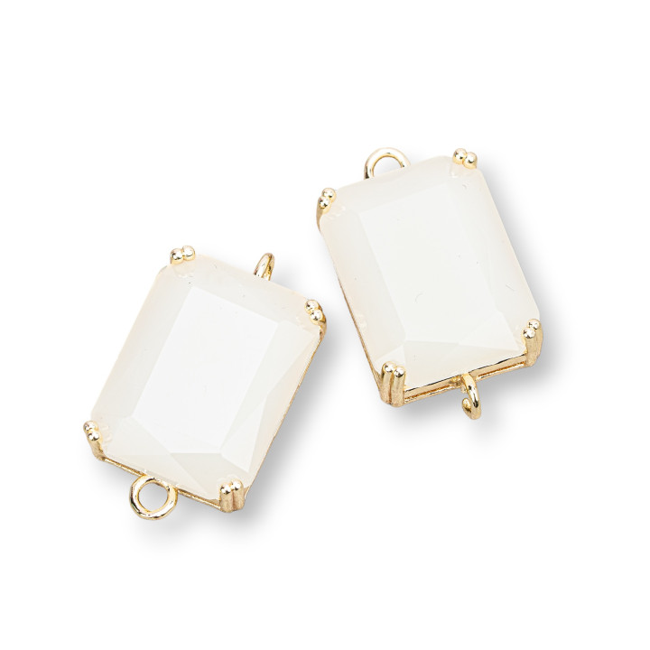 Composant intermédiaire en bronze avec cristaux CZ Rectangle à facettes 15x20mm 6pcs Opale blanche