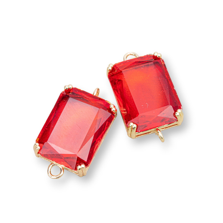 Componente Intramezzo Di Bronzo Con Cristalli CZ Rettangolo Sfaccettato 15x20mm 6pz Dorato Rosso Chiaro