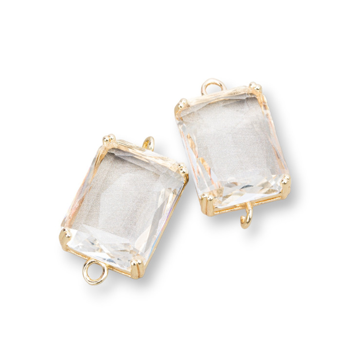 Composant intermédiaire en bronze avec cristaux CZ Rectangle à facettes 15x20mm 6pcs Transparent