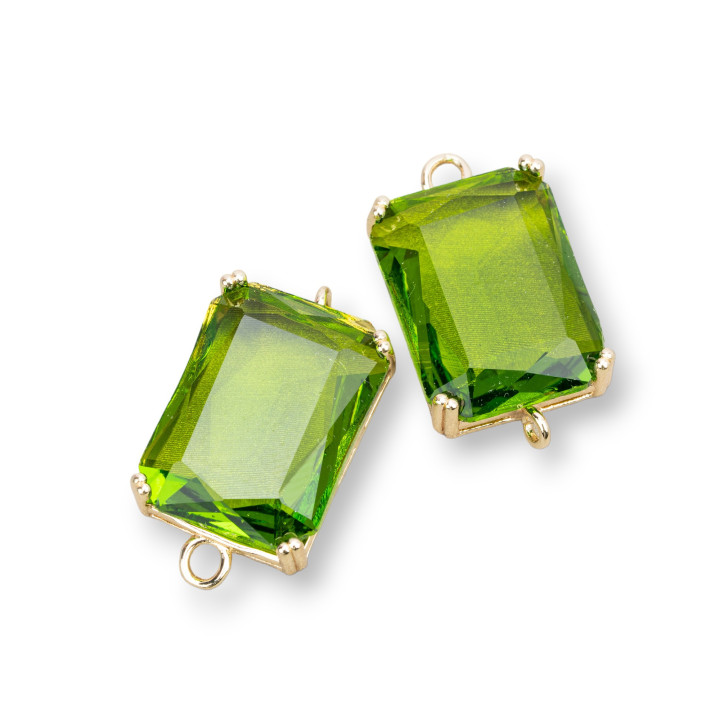 Χάλκινο ενδιάμεσο εξάρτημα με CZ Crystals Faceted Rectangle 15x20mm 6τμχ Πράσινο Οξύ