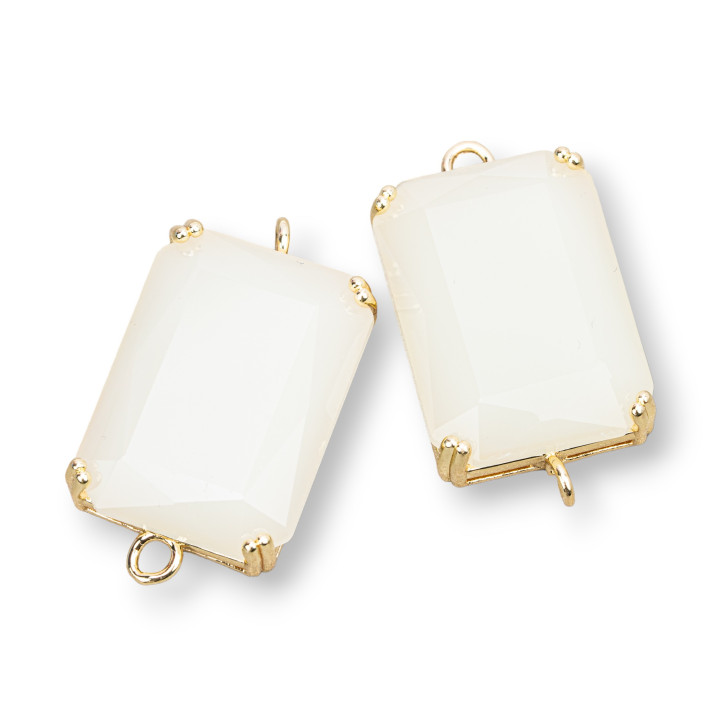 Χάλκινο ενδιάμεσο εξάρτημα με CZ Crystals Faceted Rectangle 18x25mm 6τμχ Λευκό Οπάλιο