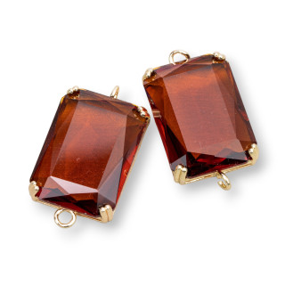 Composant intermédiaire en bronze avec cristaux CZ Rectangle à facettes 18x25mm 6pcs Marron