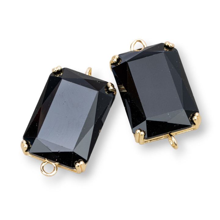 Componente Intramezzo Di Bronzo Con Cristalli CZ Rettangolo Sfaccettato 18x25mm 6pz Nero Jet