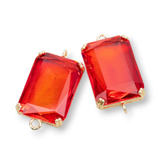 Χάλκινο ενδιάμεσο εξάρτημα με CZ Crystals Faceted Rectangle 18x25mm 6τμχ Κόκκινο