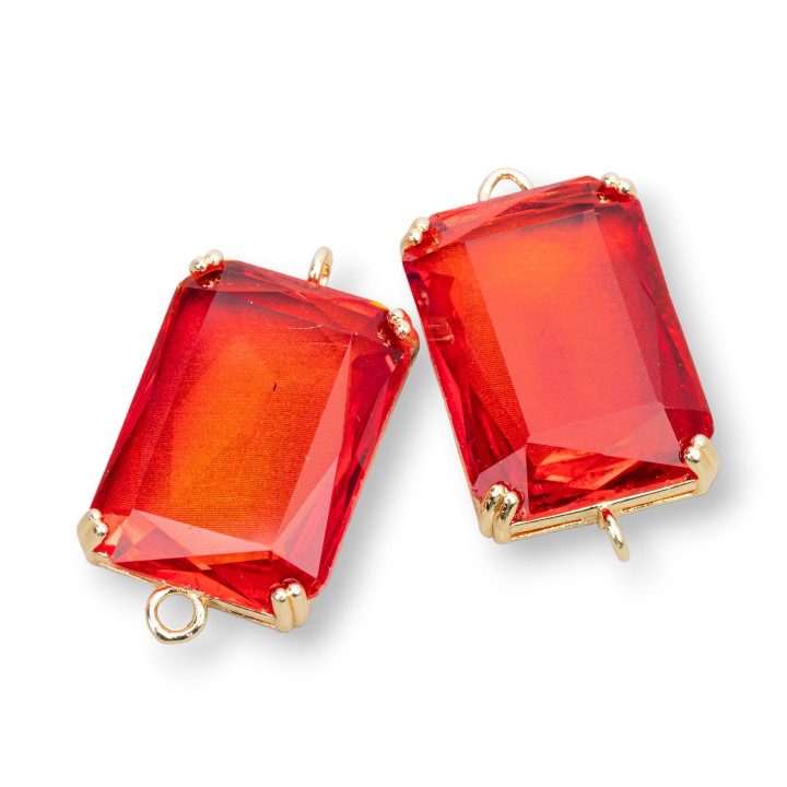 Bronze Intermediate Component With CZ Crystals Faceted Rectangle 18x25mm 6pcs Red