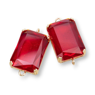 Bronze Intermediate Component With CZ Crystals Faceted Rectangle 18x25mm 6pcs Bordeaux Red
