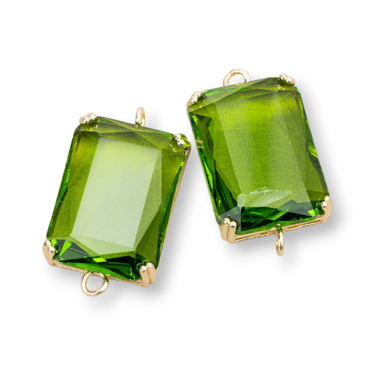 Componente Intramezzo Di Bronzo Con Cristalli CZ Rettangolo Sfaccettato 18x25mm 6pz Verde Acido