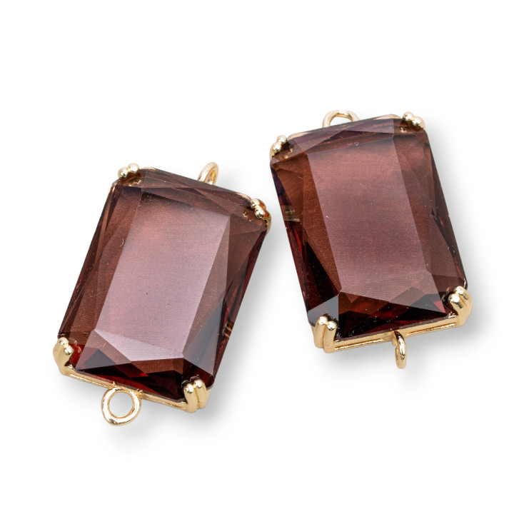 Composant Intermédiaire Bronze Avec Cristaux CZ Rectangle À Facettes 18x25mm 6pcs Violet