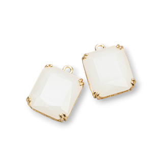 Χάλκινο μενταγιόν Εξάρτημα με CZ Crystals Faceted Rectangle 15x16mm 8τμχ Με 1 Δαχτυλίδι Λευκό Οπάλιο