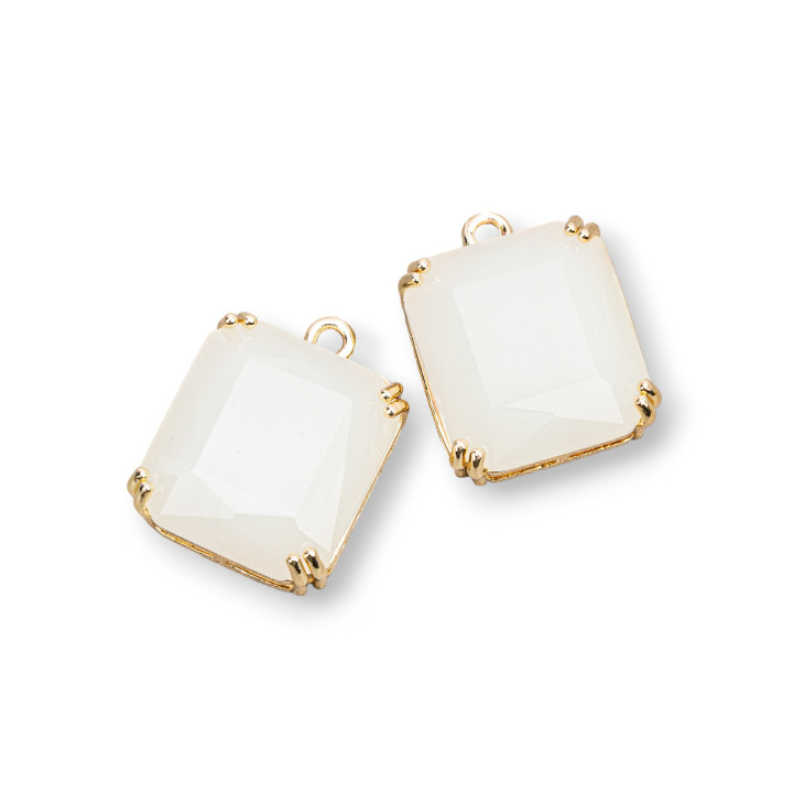 Composant pendentif en bronze avec cristaux CZ rectangle à facettes 15x16mm 8pcs avec 1 anneau opale blanche