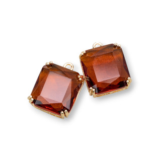 Composant Pendentif Bronze Avec Cristaux CZ Rectangle À Facettes 15x16mm 8pcs Avec 1 Anneau Marron