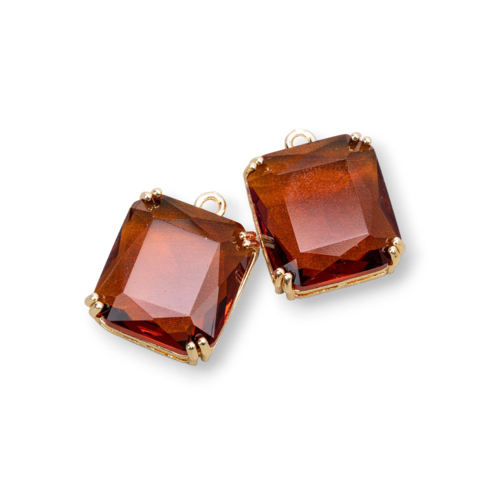 Composant Pendentif Bronze Avec Cristaux CZ Rectangle À Facettes 15x16mm 8pcs Avec 1 Anneau Marron