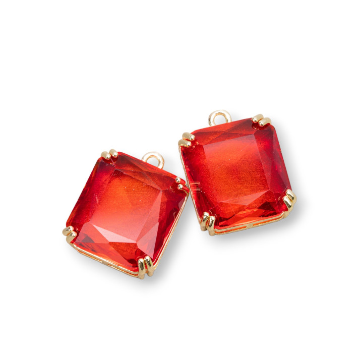 Componente Colgante De Bronce Con Cristales CZ Rectángulo Facetado 15x16mm 8 Piezas Con 1 Anillo Rojo