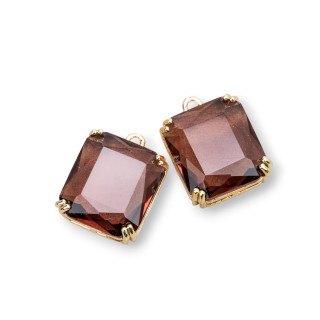 Bronze-Anhänger-Komponente mit CZ-Kristallen, facettiertes Rechteck, 15 x 16 mm, 8 Stück, mit 1 lila Ring