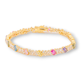 Bracelet Argent 925 'Amelia' Avec Baguette Zircon Largeur 5.5mm Longueur 18cm Or Multicolore