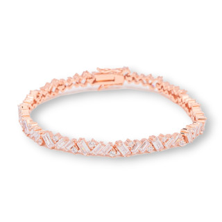 Bracelet Argent 925 'Amelia' Avec Zircone Baguette Largeur 5.5mm Longueur 18cm Or Rose