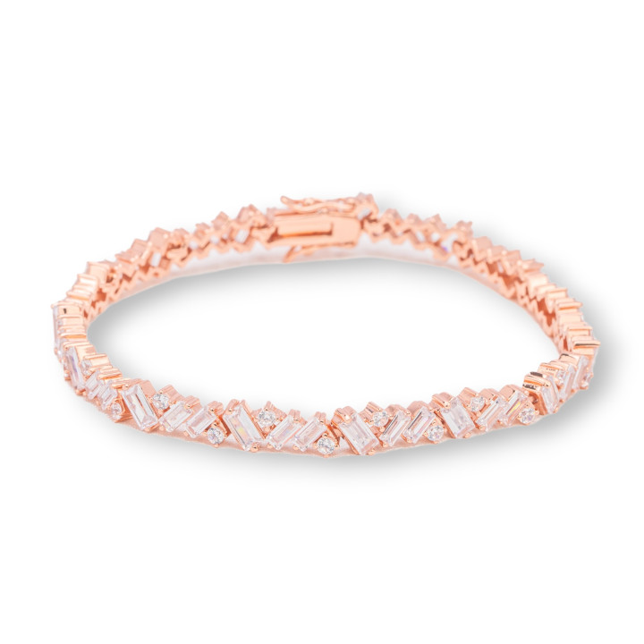 Bracciale Di Argento 925 'Amelia' Con Zircone A Baguette Larghezza 5,5mm Lunghezza 18cm Oro Rosa